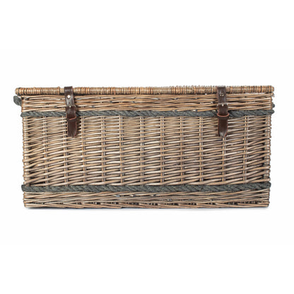 28 Inch Antique Wash Willow Rope Handled Hamper Trunk