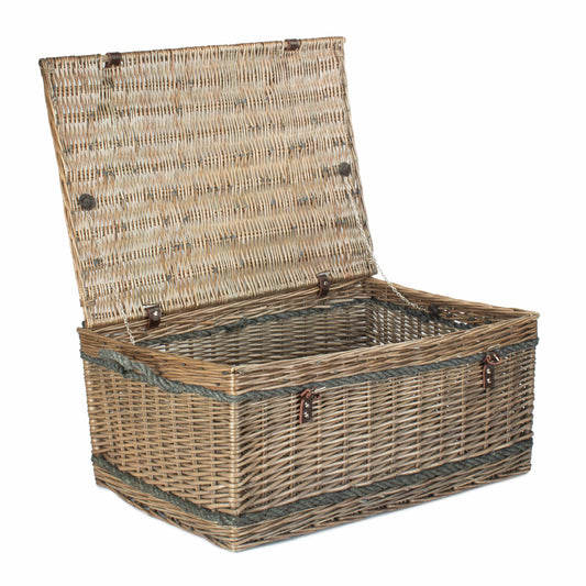 28 Inch Antique Wash Willow Rope Handled Hamper Trunk