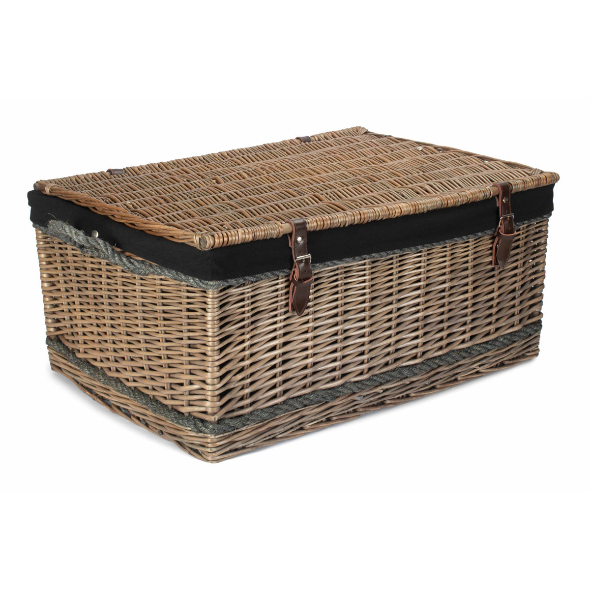 28 Inch Antique Wash Willow Rope Handled Hamper Trunk Lining