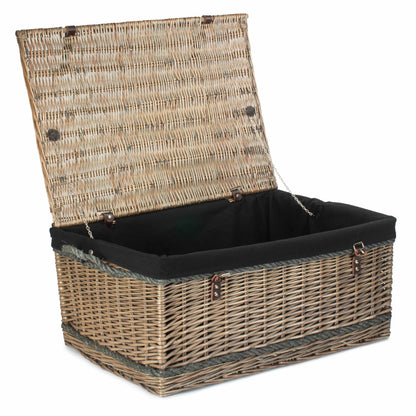 28 Inch Antique Wash Willow Rope Handled Hamper Trunk with Black Lining
