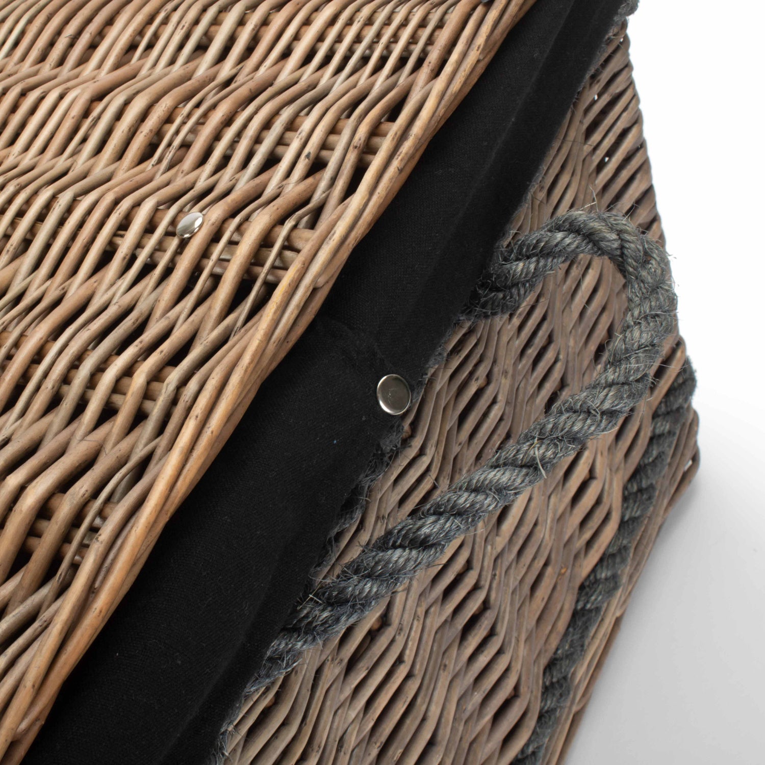 28 Inch Antique Wash Willow Rope Handled Hamper Trunk with Black Lining