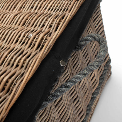 28 Inch Antique Wash Willow Rope Handled Hamper Trunk with Black Lining
