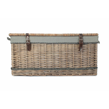 28 Inch Antique Wash Willow Rope Handled Hamper Trunk with Grey Sage Lining