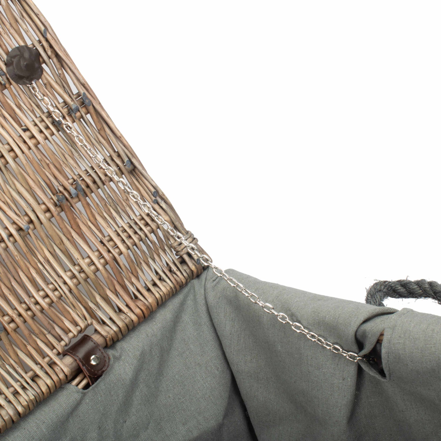 28 Inch Antique Wash Willow Rope Handled Hamper Trunk with Grey Sage Lining