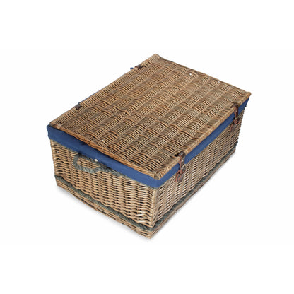 28 Inch Antique Wash Willow Rope Handled Hamper Trunk with Navy Blue Lining