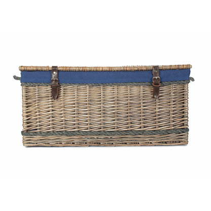 28 Inch Antique Wash Willow Rope Handled Hamper Trunk with Navy Blue Lining