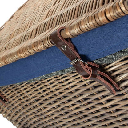 28 Inch Antique Wash Willow Rope Handled Hamper Trunk with Navy Blue Lining
