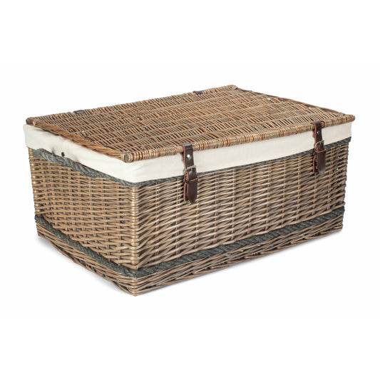 28 Inch Antique Wash Willow Rope Handled Hamper Trunk with White Lining