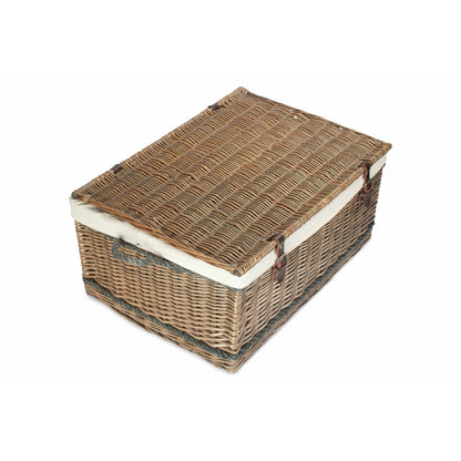 28 Inch Antique Wash Willow Rope Handled Hamper Trunk with White Lining