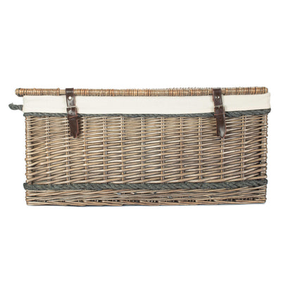 28 Inch Antique Wash Willow Rope Handled Hamper Trunk with White Lining