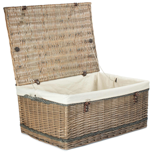 28 Inch Antique Wash Willow Rope Handled Hamper Trunk with White Lining