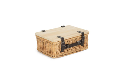 14" Buff Willow Wicker Hamper Basket with Wooden Lid