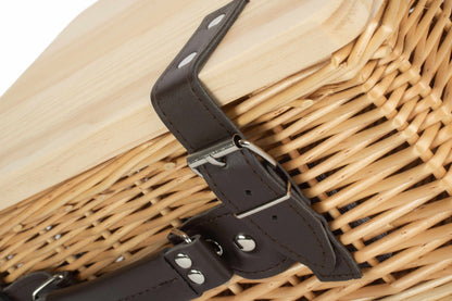 14" Buff Willow Wicker Hamper Basket with Wooden Lid