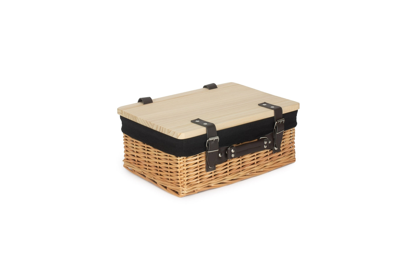 14" Buff Willow Wicker Hamper Basket with Wooden Lid