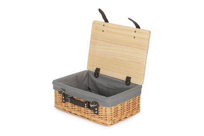 14" Buff Willow Wicker Hamper Basket with Wooden Lid