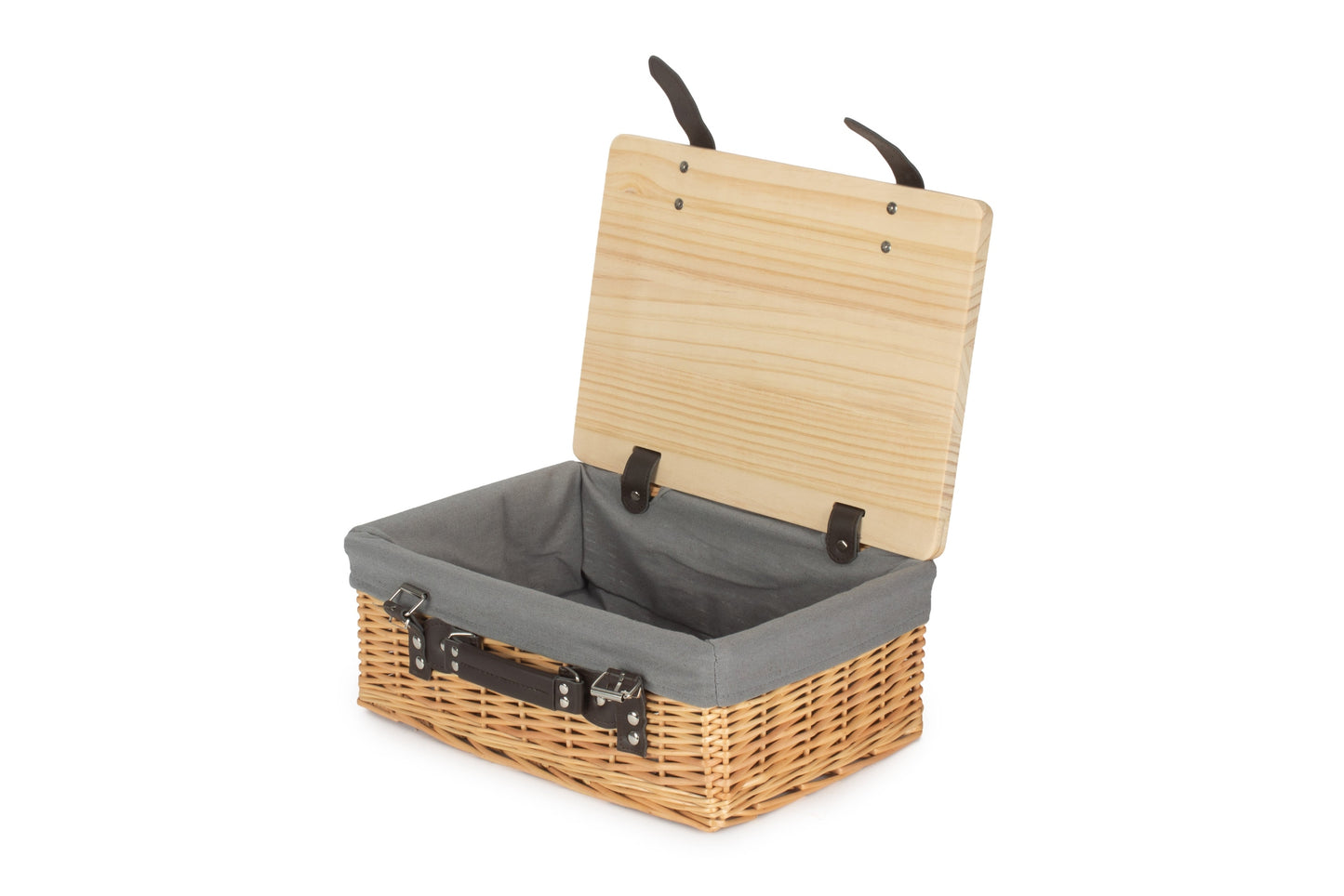 14" Buff Willow Wicker Hamper Basket with Wooden Lid