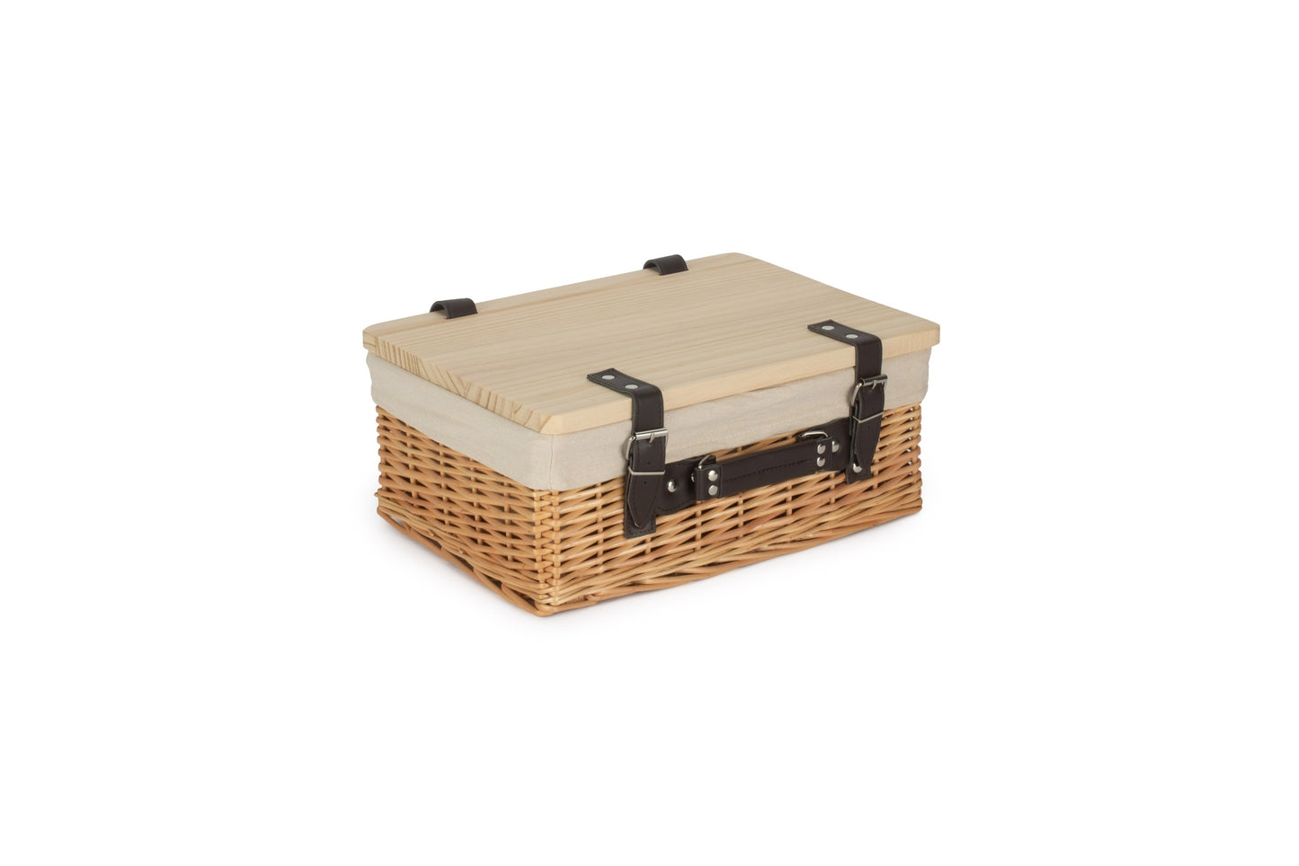 14" Buff Willow Wicker Hamper Basket with Wooden Lid
