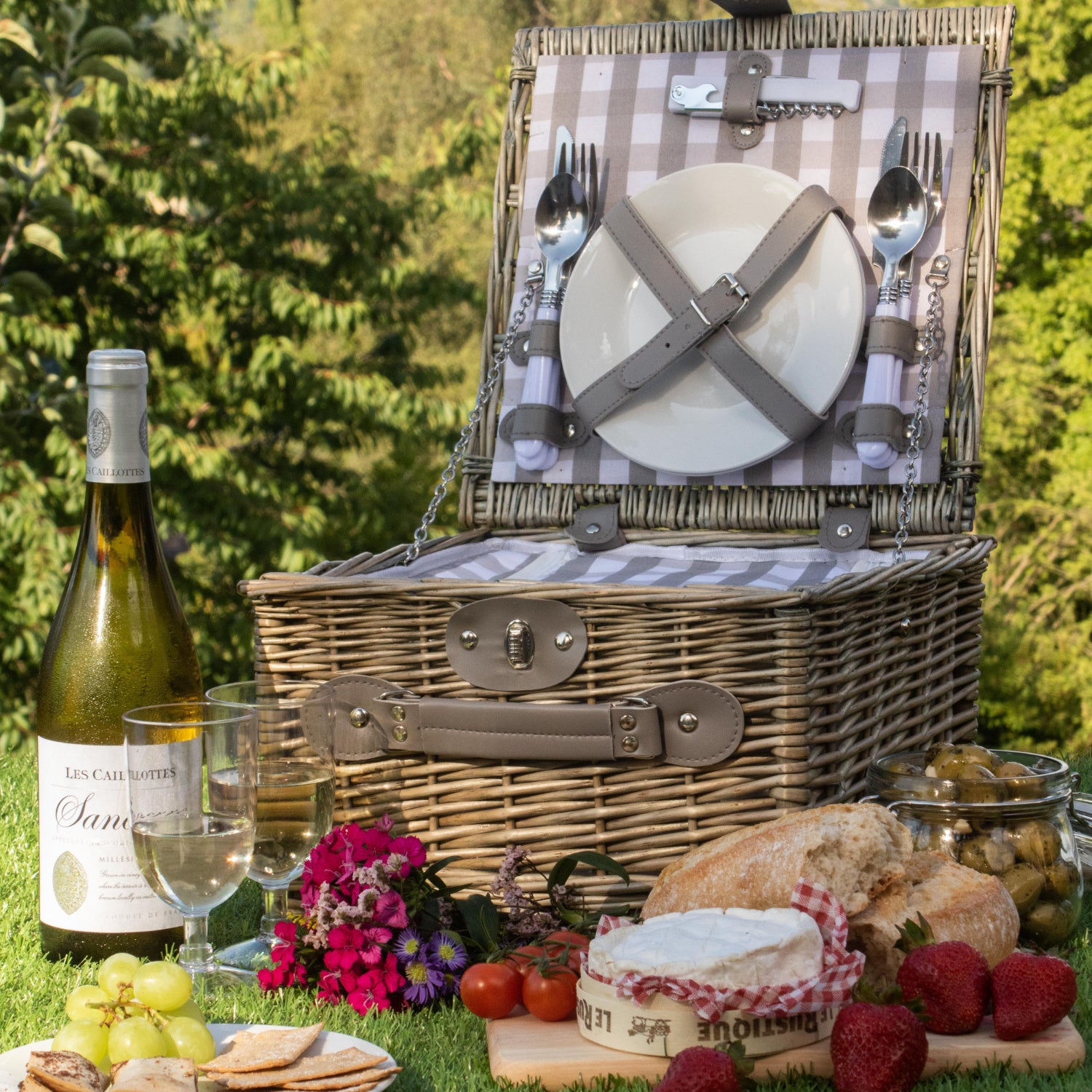 2 Person Grey Checked Chiller Hamper