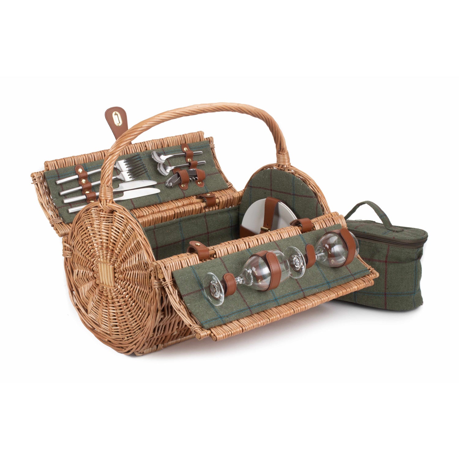 2 Person Green Tweed Barrel Hamper