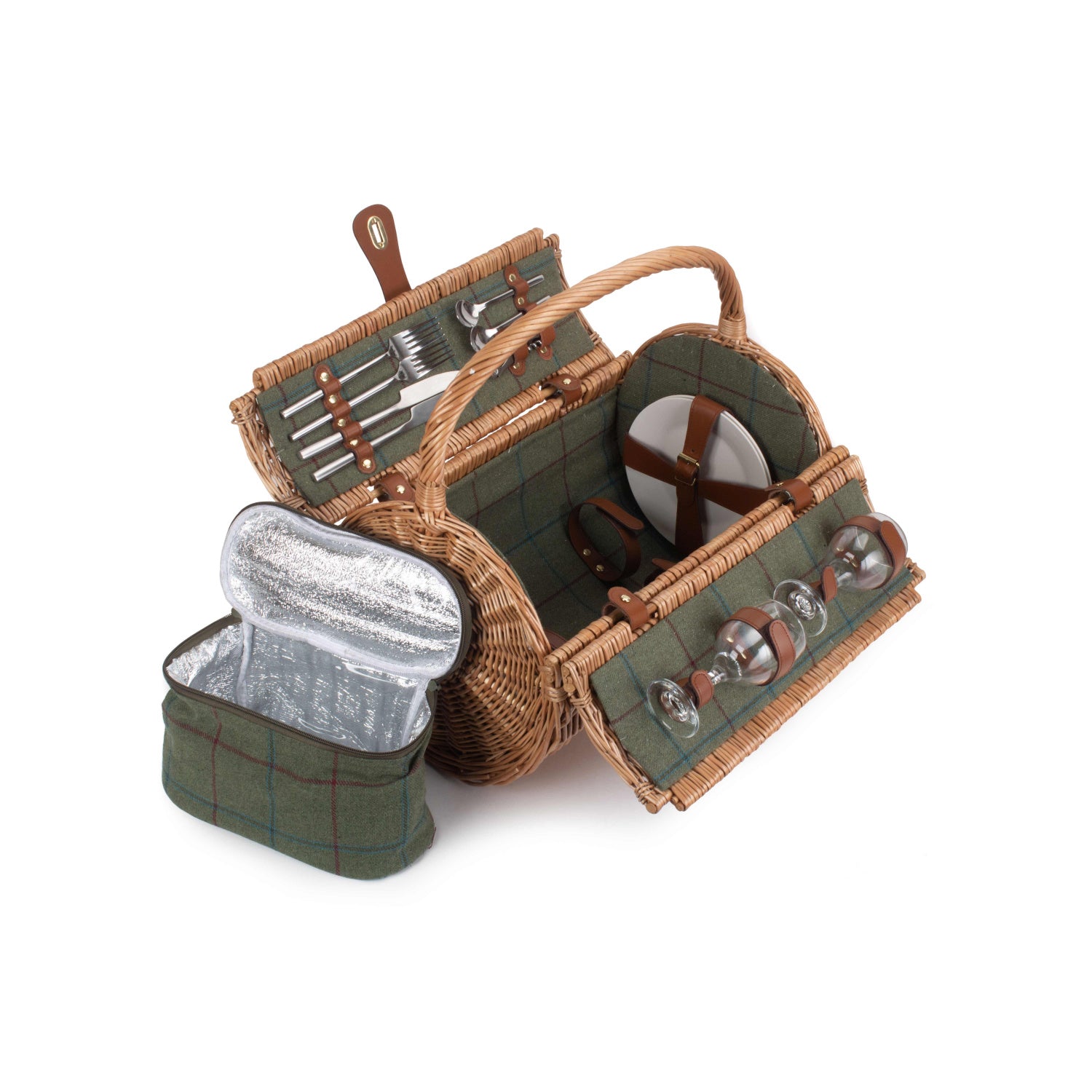 2 Person Green Tweed Barrel Hamper