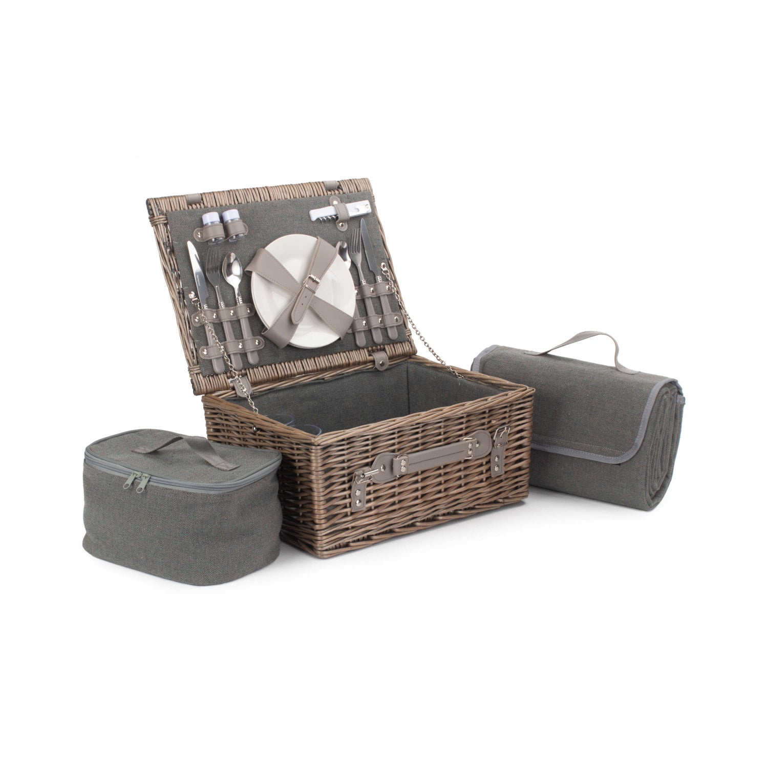 2 Person Grey Tweed Hamper