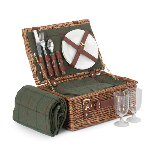 2 Person Green Tweed Classic Picnic Hamper