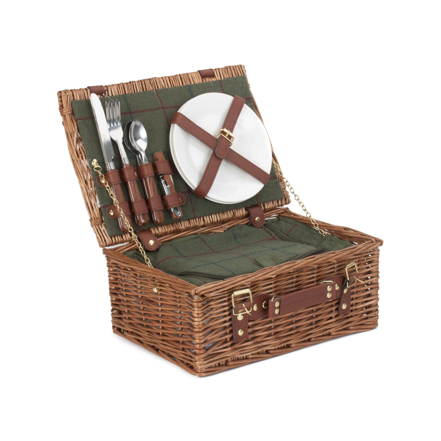 2 Person Green Tweed Classic Picnic Hamper