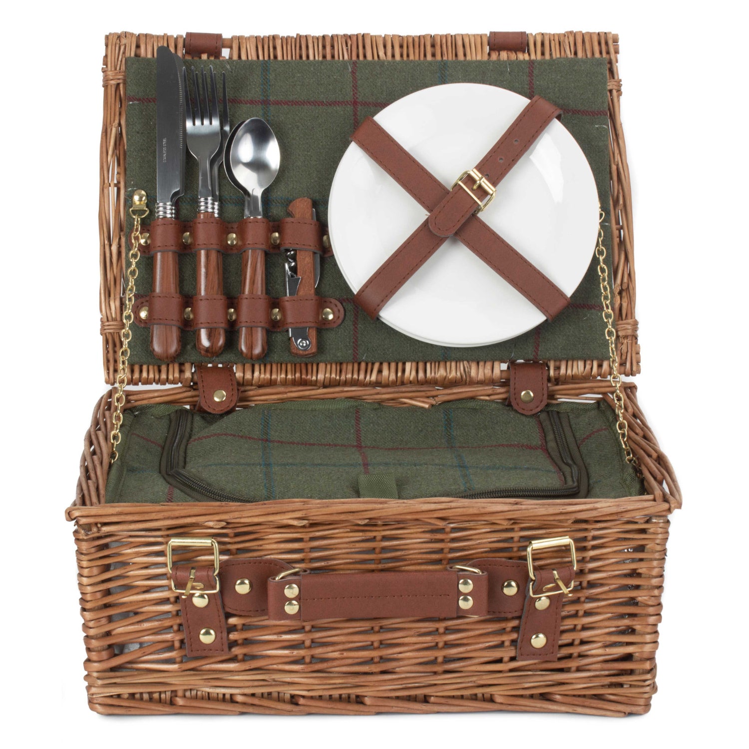 2 Person Green Tweed Classic Picnic Hamper