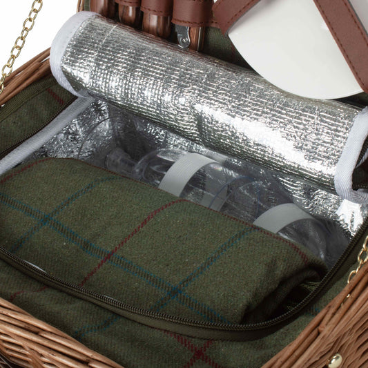 2 Person Green Tweed Classic Picnic Hamper