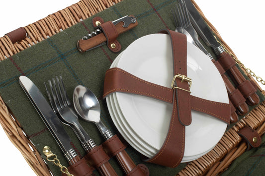4 Person Green Tweed Classic Picnic Hamper