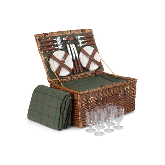 6 Person Green Tweed Classic Picnic Hamper
