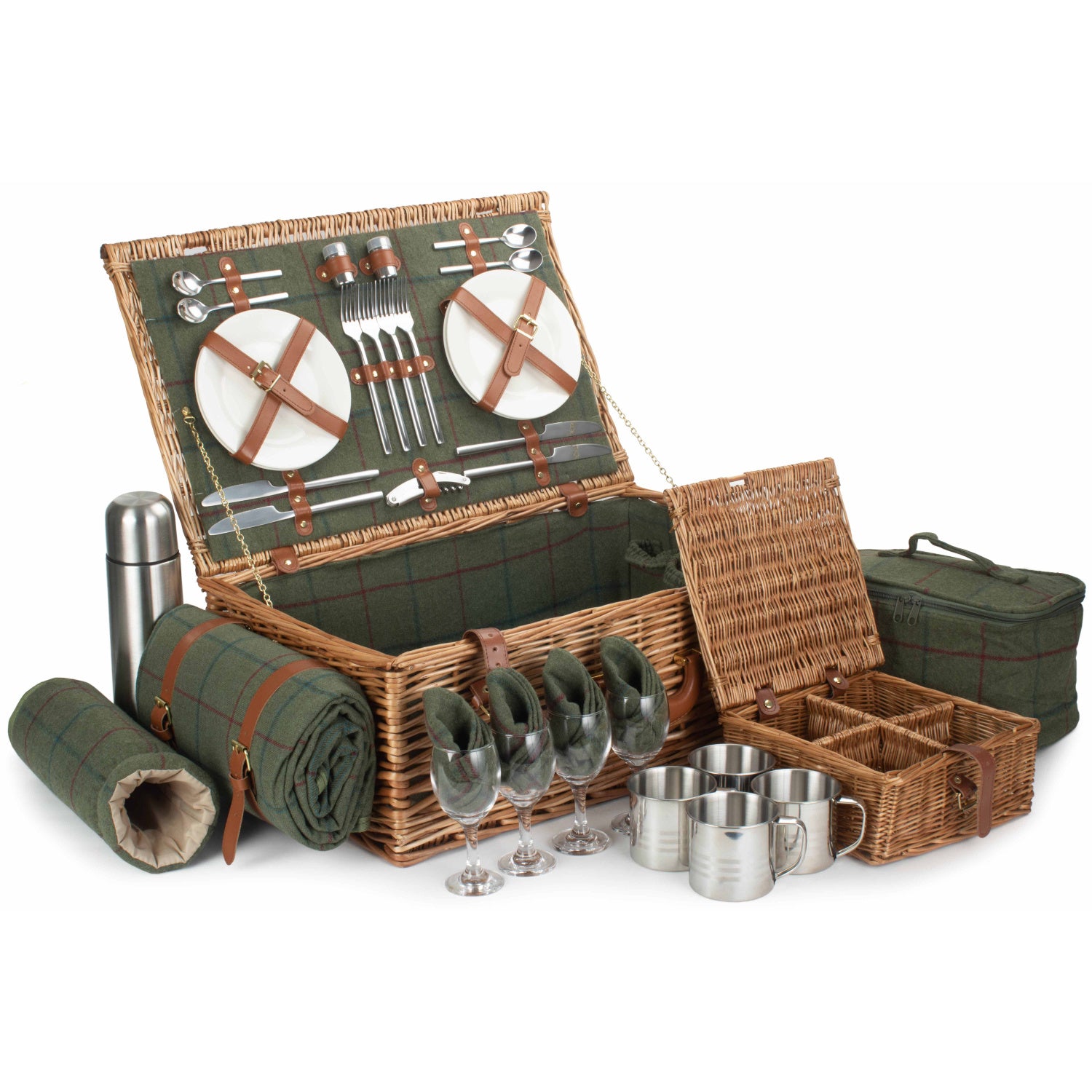 4 Person Deluxe Green Tweed Hamper