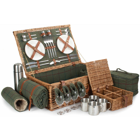 4 Person Deluxe Green Tweed Hamper