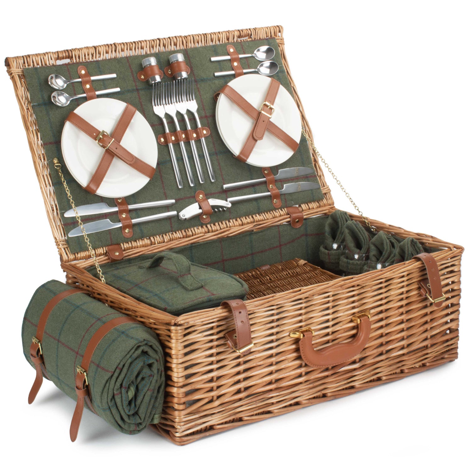 4 Person Deluxe Green Tweed Hamper