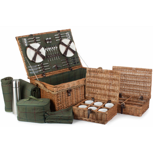 6 Person Rope Handled Green Tweed Hamper
