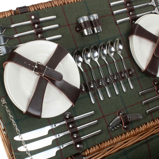 6 Person Rope Handled Green Tweed Hamper