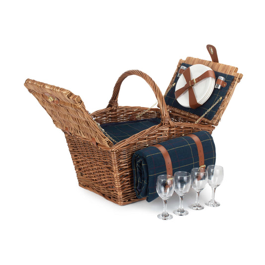 Elegant 4 Person Blue Tweed Hamper