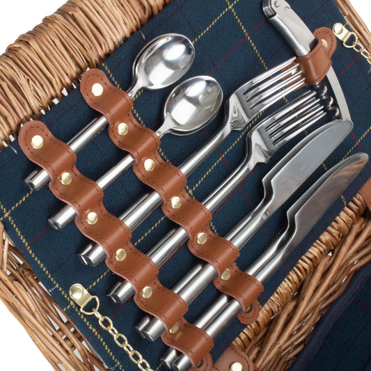 Elegant 4 Person Blue Tweed Hamper