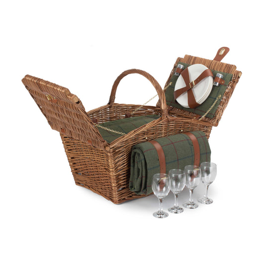 Elegant 4 Person Green Tweed Hamper