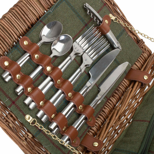 Elegant 4 Person Green Tweed Hamper