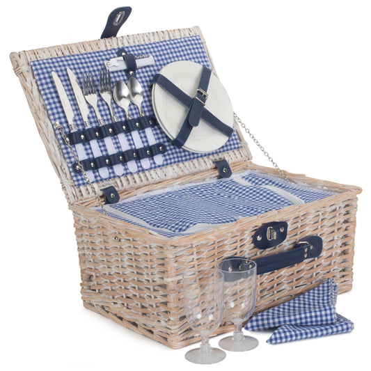 2 Person Blue & White Gingham Fitted Hamper