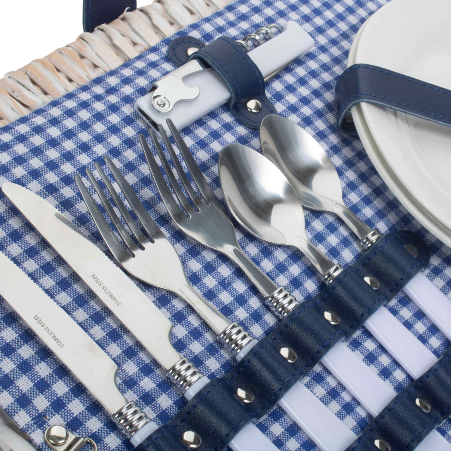 2 Person Blue & White Gingham Fitted Hamper