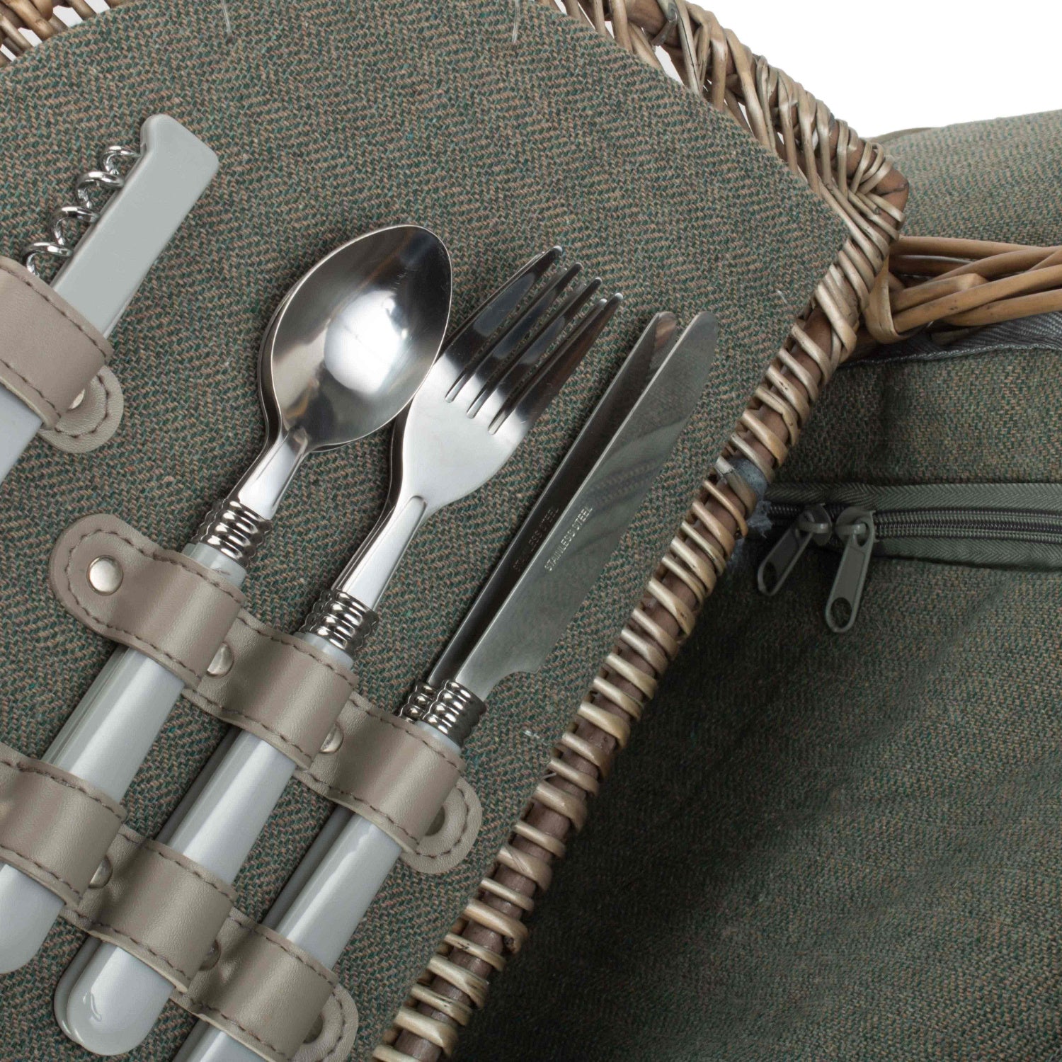 2 Person Oval Grey Sage Tweed Fitted Hamper