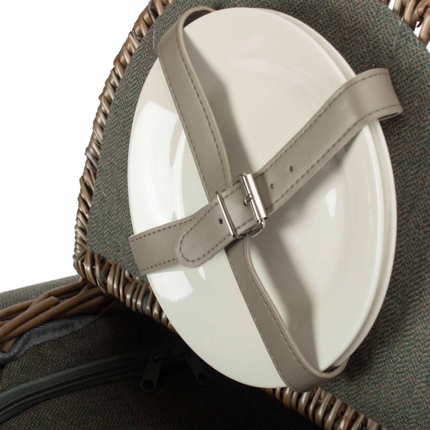 2 Person Oval Grey Sage Tweed Fitted Hamper
