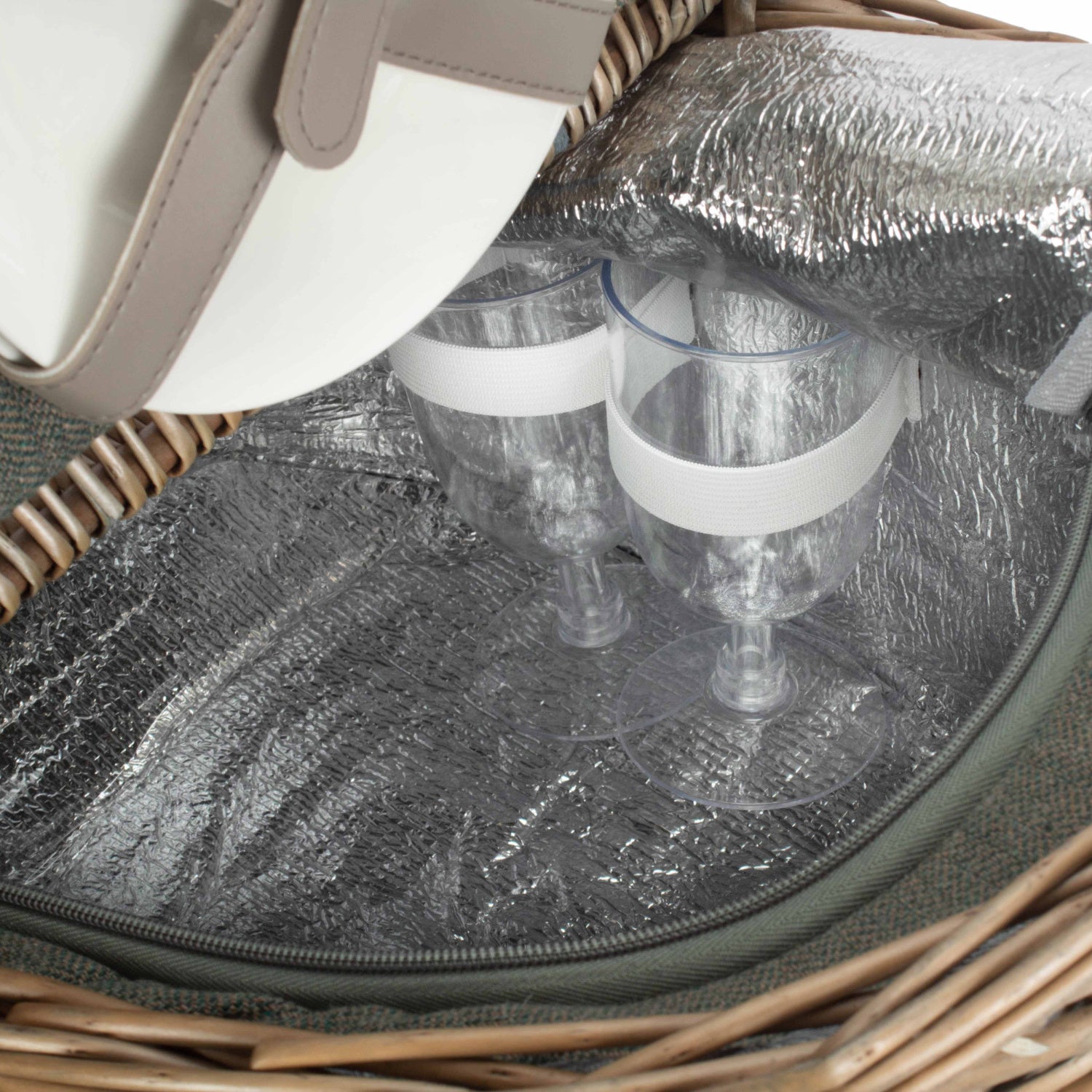 2 Person Oval Grey Sage Tweed Fitted Hamper