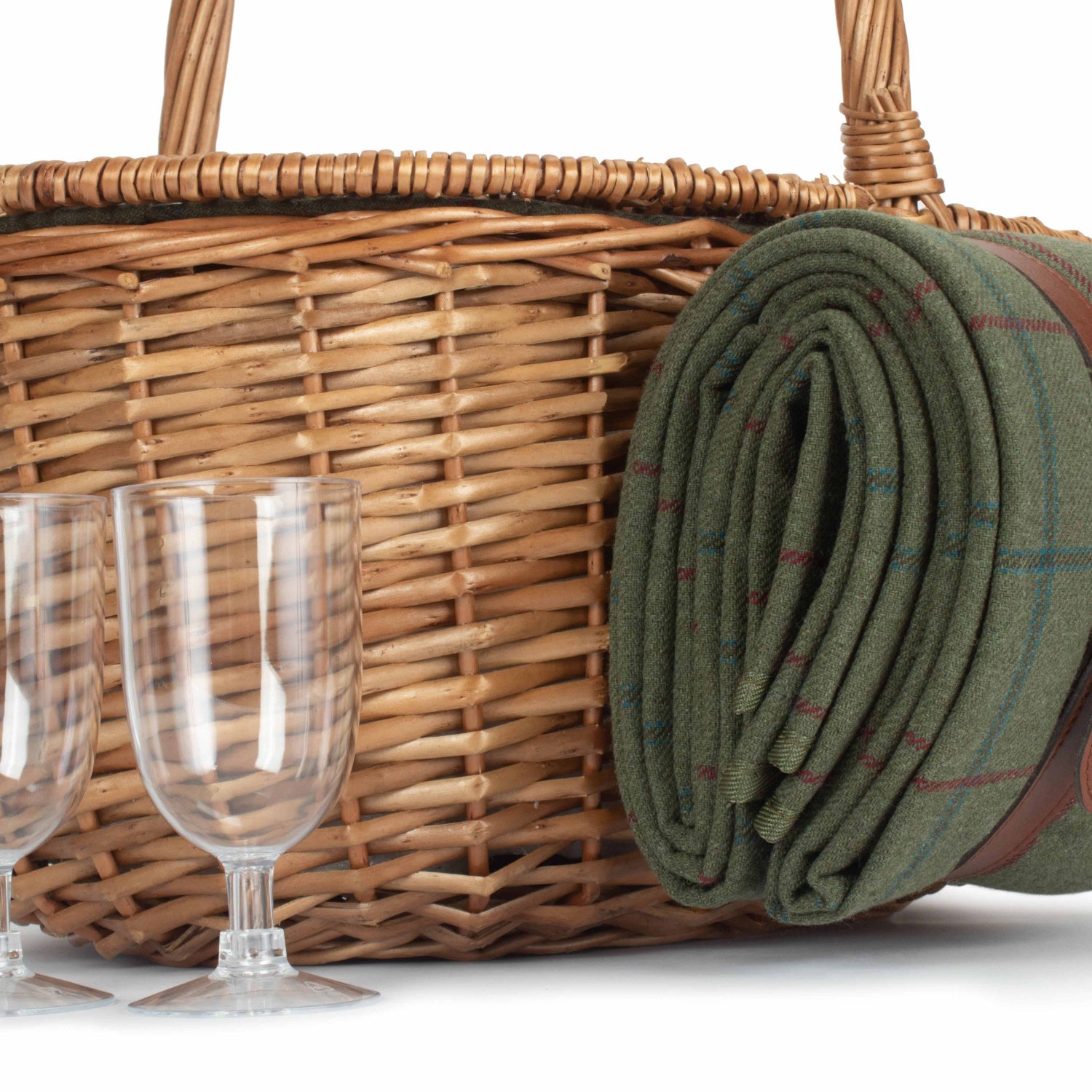 2 Person Oval Green Tweed Fitted Hamper