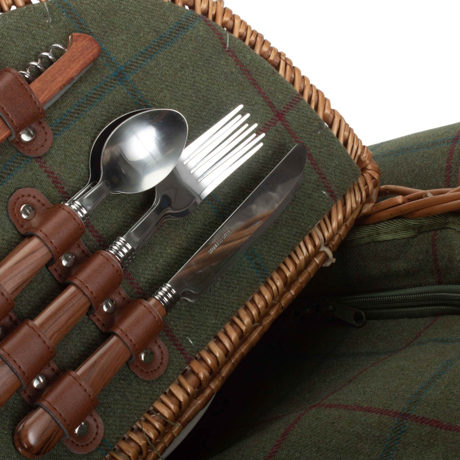 2 Person Oval Green Tweed Fitted Hamper