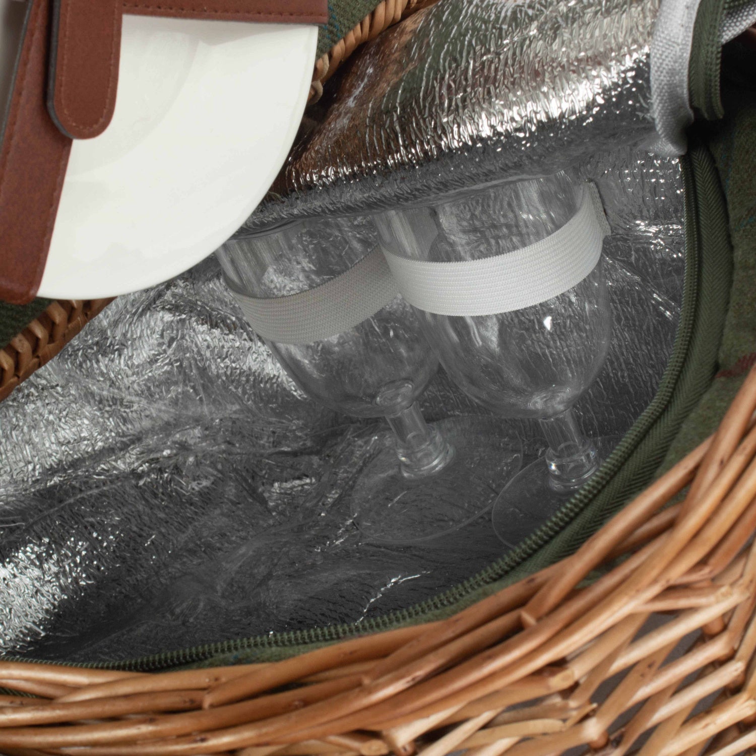 2 Person Oval Green Tweed Fitted Hamper