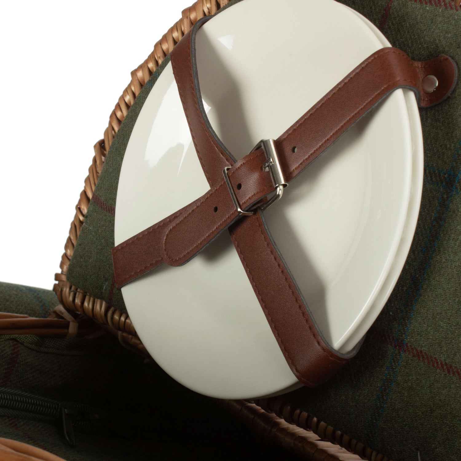 2 Person Oval Green Tweed Fitted Hamper