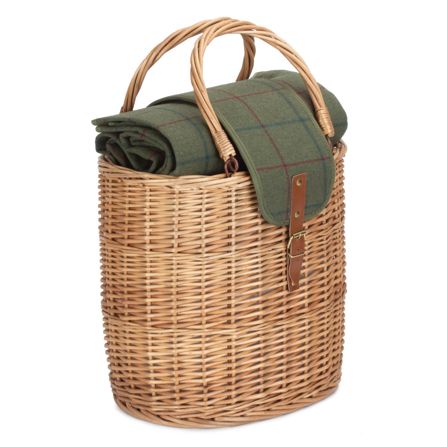 Oval Green Tweed Chiller Hamper Basket & Wovenhill